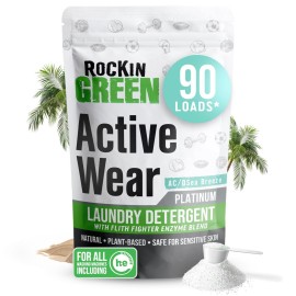 Rockin\' Green Laundry Detergent, Plant based, All Natural Laundry Detergent Powder, Vegan and Biodegradable Odor Fighter, Safe for Sensitive Skin (Active Wear 90 Loads - AC/DSea Breeze)