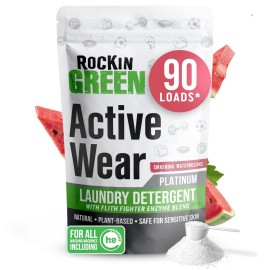 Rockin\' Green Laundry Detergent, Plant based, All Natural Laundry Detergent Powder, Vegan and Biodegradable Odor Fighter, Safe for Sensitive Skin (Active Wear 90 Loads - Smashing Watermelons)