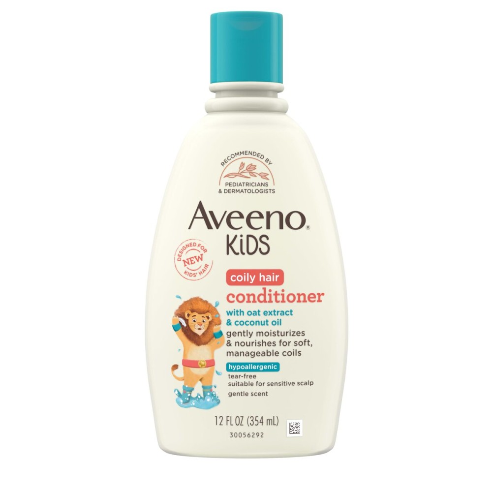 Aveeno Kids Coily Hair Conditioner with Oat Extract & Coconut Oil, Coily Hair Conditioner for Toddlers Detangles & Moisturizes Coils for Healthy-Looking Hair, Hypoallergenic, 12 fl. oz