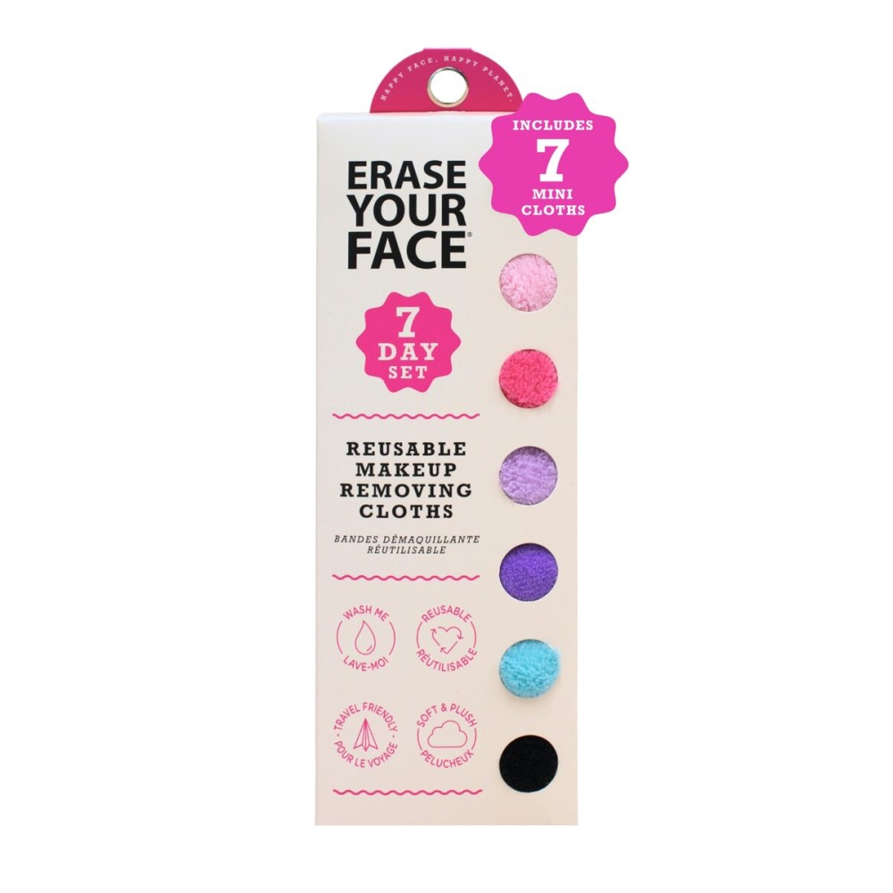 ERASE YOUR FACE Reusable Makeup Remover Cloths - Microfiber Face Towels to Cleanse & Remove Makeup - Water Activated for Sensitive Skin - Multi-Bright (Mini, 7 Count)