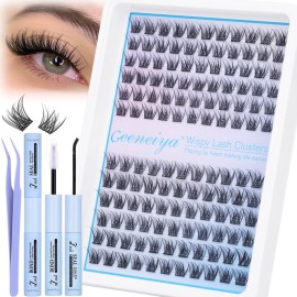 Geeneiya Wispy Lash Clusters Kit Natural Eyelash Clusters Kit 10-12MM DIY Lash Extension Kit C Curl Eyelash Extension Kit Short Individual Lashes with Lash Bond and Seal for Beginners