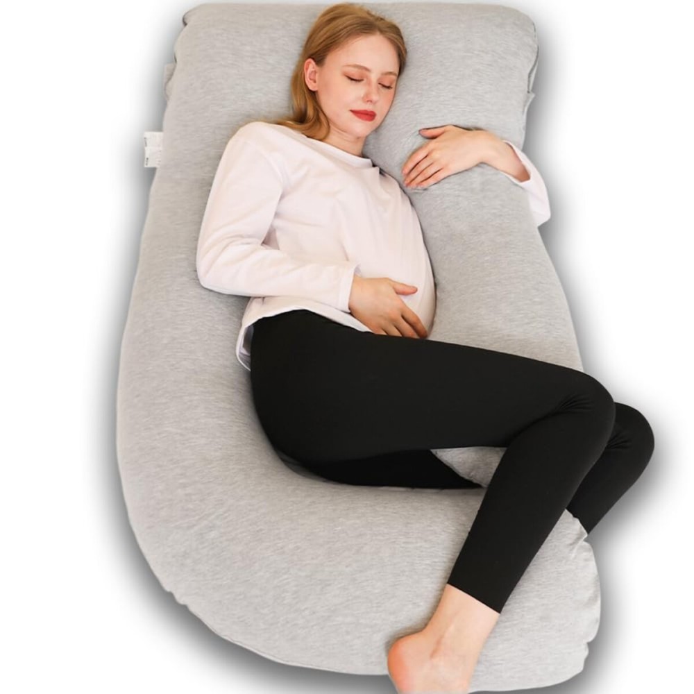 Chilling Home Pregnancy Pillow, J Shape Pregnancy Pillows for Sleeping, Body Pillow for Sleeping, Body Pillows for Adults, Maternity Pillow, with Jersry Removable Cover, Grey