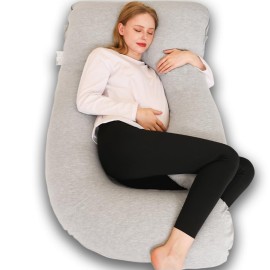 Chilling Home Pregnancy Pillow, J Shape Pregnancy Pillows for Sleeping, Body Pillow for Sleeping, Body Pillows for Adults, Maternity Pillow, with Jersry Removable Cover, Grey