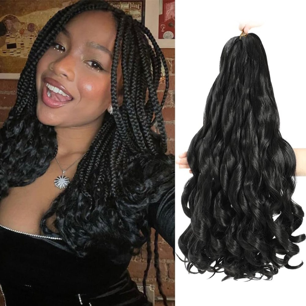 French Curly Braiding Hair 12 Inch 8 Packs - Pre Stretched Bouncy Braiding Hair- Loose Wavy Synthetic Hair Extensions For Black Women (12 inch 8 packs 1B)