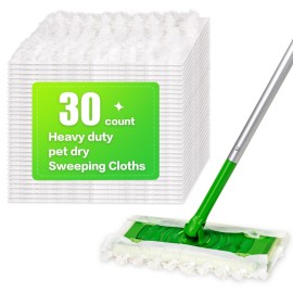 Heavy Duty Dry Sweeping Cloths Compatible with Sweeper Mop, Microfiber Duster Mop Pads Refills for Cleaning Hardwood Floor Dust and Pet Hair, Disposable (30)