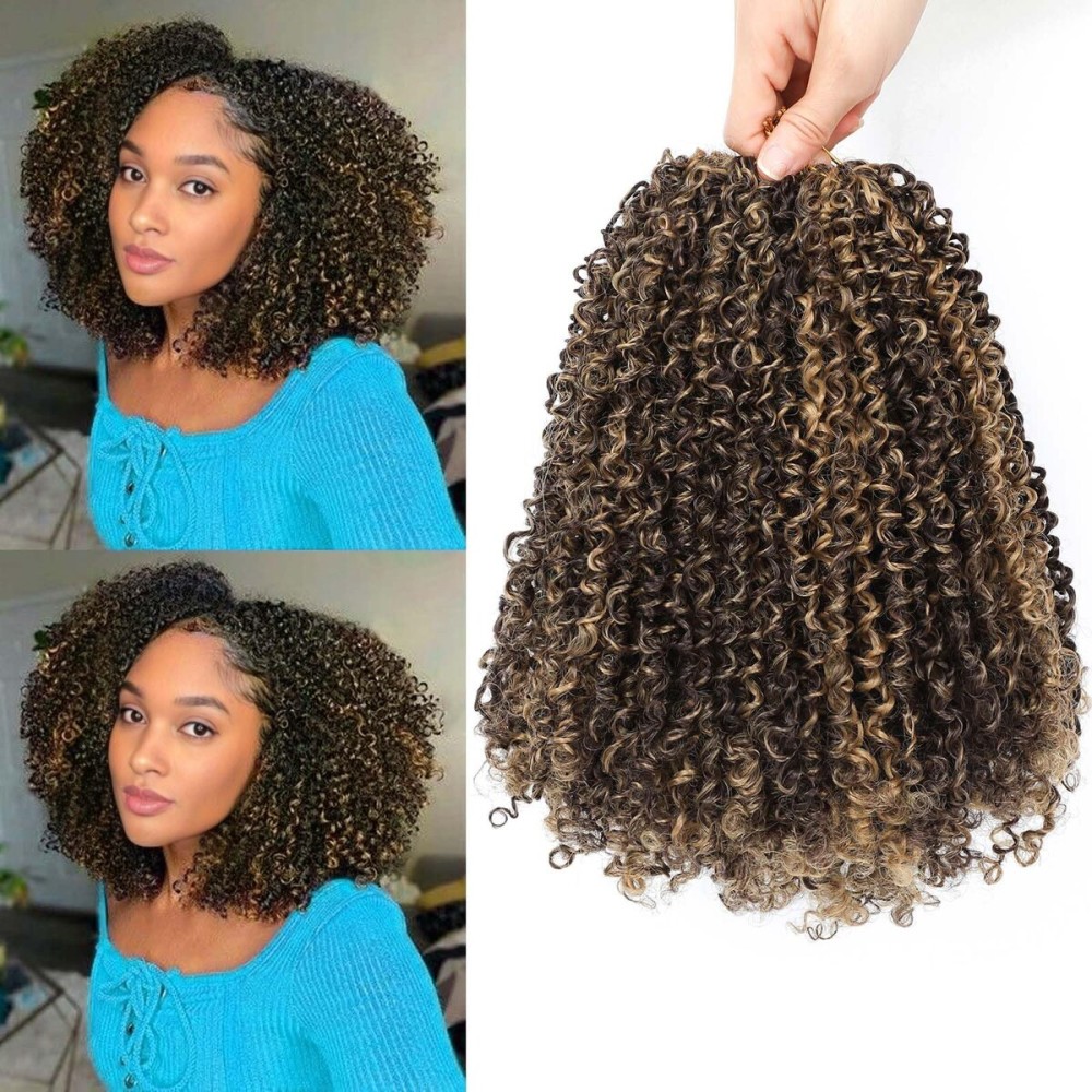 Aksice 8 Inch 8 Packs Yanky Twist Crochet Hair for Women Pre-looped Mini Twist Hair Bohemian Passion Twist Crochet Hair Boho Crochet Braids Synthetic (4H27)
