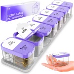 Extra Large Weekly Pill Organizer - XL Vitamin Holder with 7 Detachable AM PM Compartments - Portable Medicine Dispenser for Home and Travel, Big Supplement Container for Weekly or Daily Use, Purple