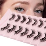 Cat Eye Lashes False Eyelashes Natural Look, Yasnai Wispy Fake Lashes Volume Lashes, Strips Lashes Natural Eyelashes Clear Band 6 Pairs Pack