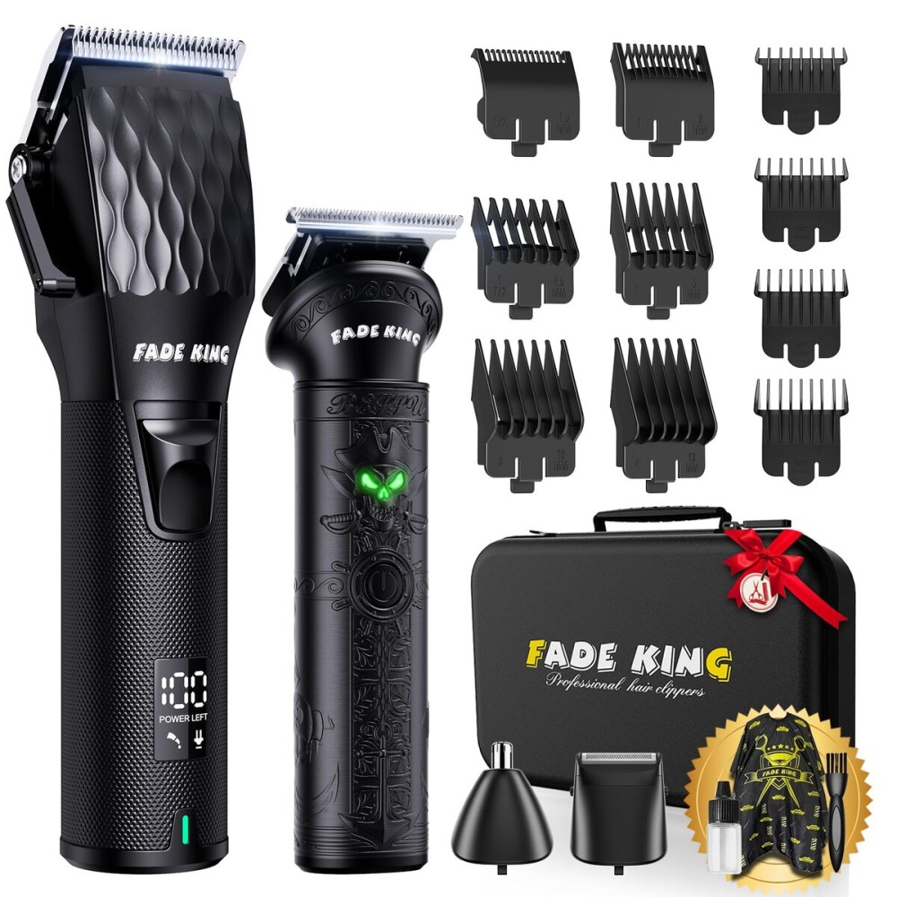 FADEKING Professional Hair Clippers for Men - Cordless Beard Trimmer for Men, LCD Display Hair Clippers and Trimmer Set for Barber Haircut & Mens Grooming with Travel Case(Black)