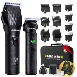 FADEKING Professional Hair Clippers for Men - Cordless Beard Trimmer for Men, LCD Display Hair Clippers and Trimmer Set for Barber Haircut & Mens Grooming with Travel Case(Black)