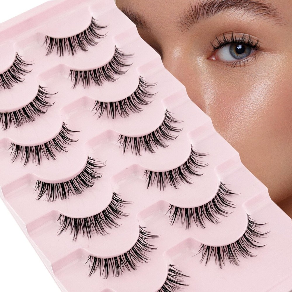 Manga Lashes Yasnai Wispy Natural Look Lashes Anime False Eyelashes Volume Lashes Fake Lashes 13mm Spiky Korean Japanese Asian Cosplay 3D Eye Lashes 7 Pairs Pack