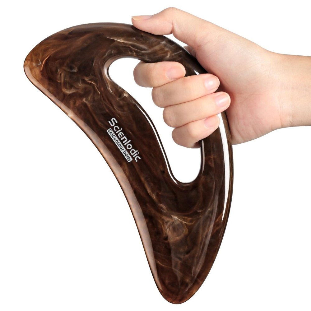 Scienlodic Gua Sha Massage Tool with Handle (Resin) Larger Guasha Body Scraping Tool for Back Legs Neck Massage, Lymphatic Drainage, Cellulite Remove - Large Brown