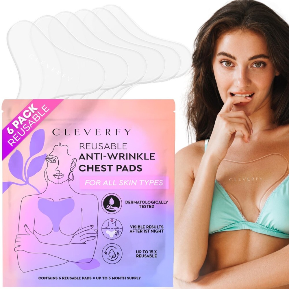 CLEVERFY Silicone Chest Anti Wrinkle Patches for Dcollet - 6-Pack of T-Shape Reusable Wrinkle Pads