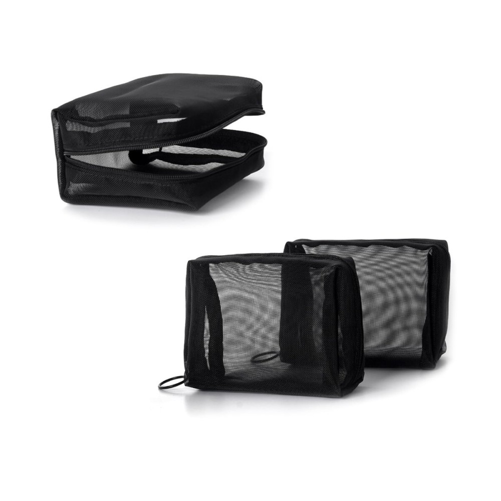patu Portable Mini Zipper Mesh Bags, Size S, 5 x 4 x 2, 3 Pieces, Beauty Makeup Lipstick Cosmetic Accessories Organizer, Small Travel Kit Storage Pouch, Black