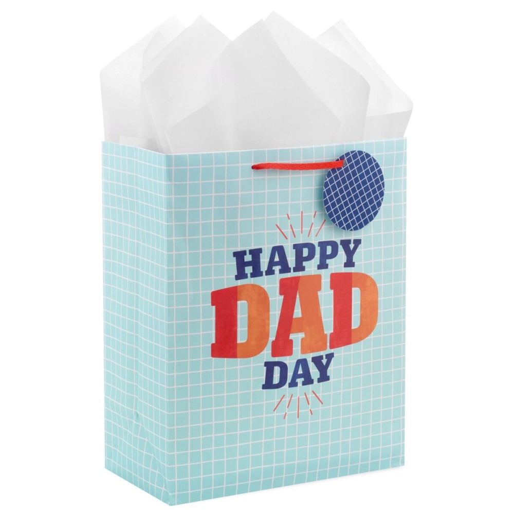 Hallmark 13 Large Father\'s Day Gift Bag with Tissue Paper and Gift Tag (Happy Dad Day, Light Blue)