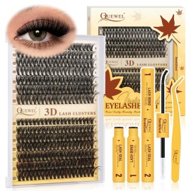 QUEWEL Lash Clusters Kit, 280Pcs 40D+50D 3D Lash Cluster Eyelash Extensions 10-18mm Volume Individual Lashes with Lash Bond and Seal and Lash Tweezers Easy DIY at Home(40D+50D 3D Kit)