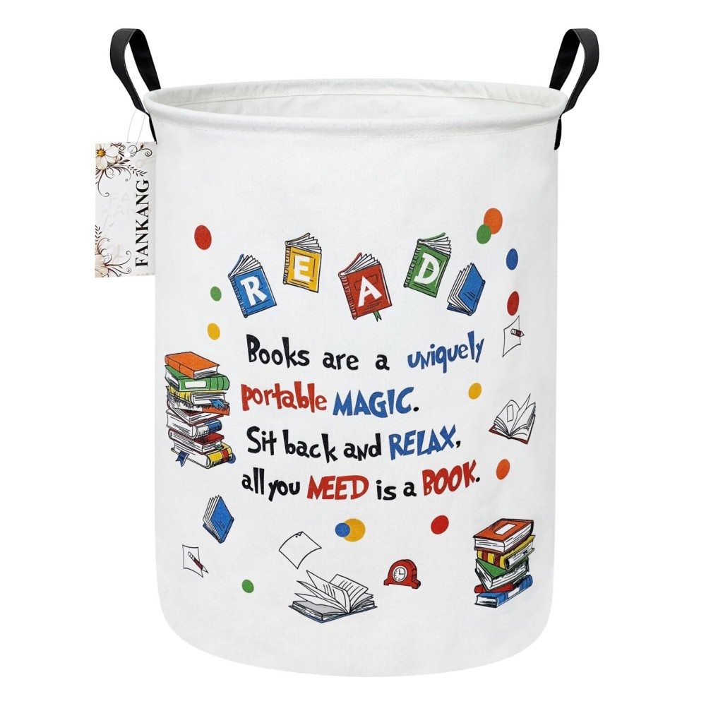 FANKANG Storage Basket, Nursery Hamper Canvas Laundry Basket Foldable with Waterproof PE Coating Large Storage Baskets for Kids Boys and Girls, Office, Bedroom, Clothes,Toys(Reading)