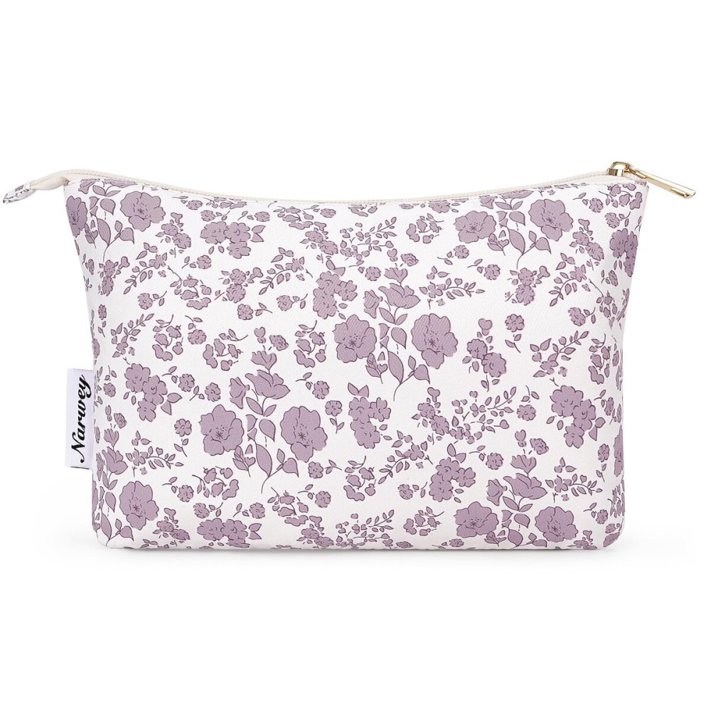 Narwey Small Makeup Bag for Purse Travel Makeup Pouch Cosmetic Bag Zipper Pouch Bags for Women (Little Dusty Pink Flower)