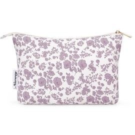 Narwey Small Makeup Bag for Purse Travel Makeup Pouch Cosmetic Bag Zipper Pouch Bags for Women (Little Dusty Pink Flower)