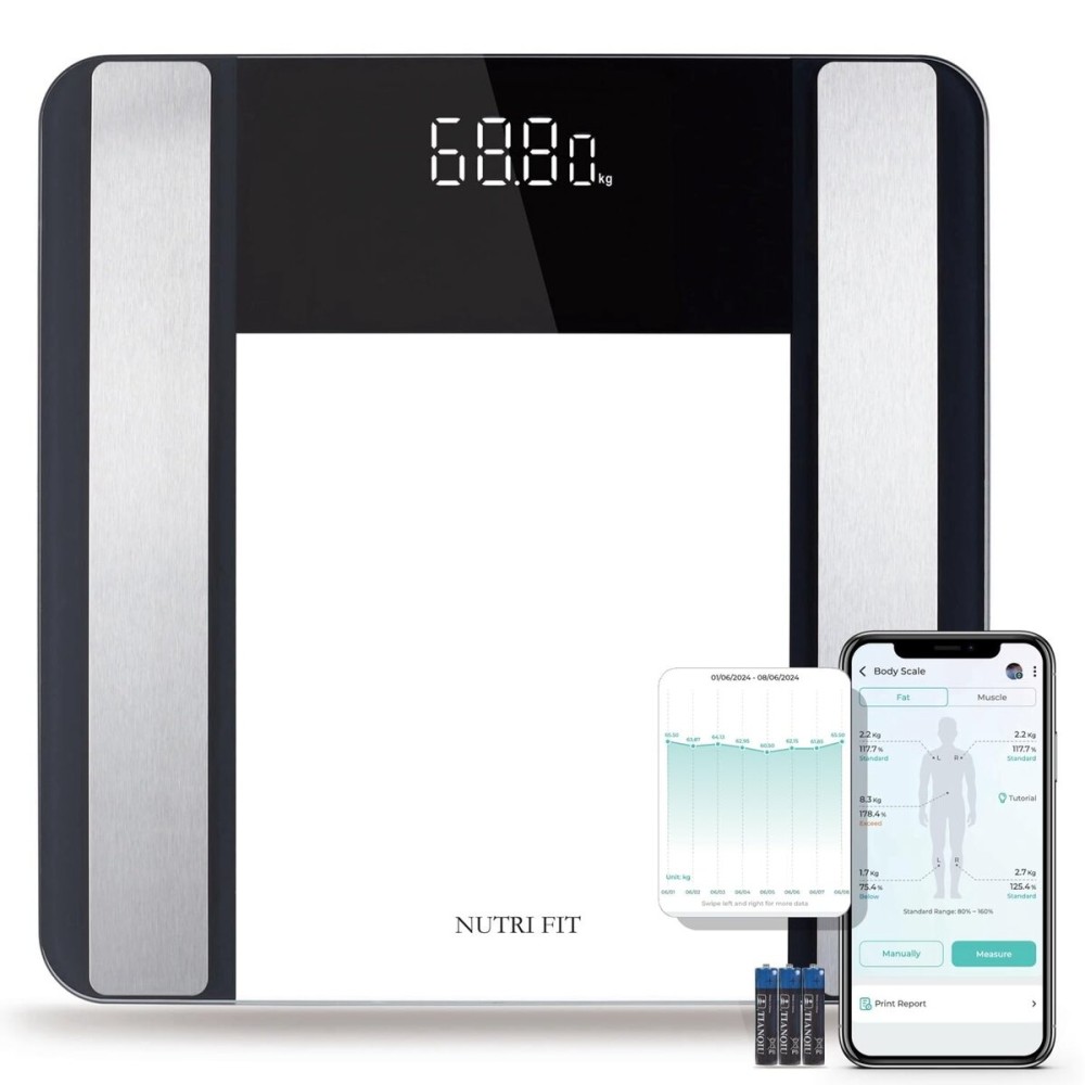 Smart Scale for Body Weight and Fat Percentage, NUTRI FIT Digital Bathroom Scale Bluetooth Biometric Scale for BMI, 17 Metrics Body Composition Analyzer High Accuracy for Weight Loss, Sync App
