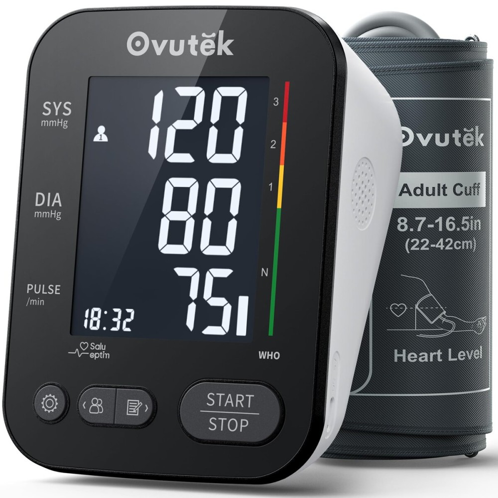 Ovutek Blood Pressure Monitors, Backlit Upper Arm BP Machine with Adjustable Large Cuff, Automatic Digital BP Monitor for Home Use(Black Backlight)