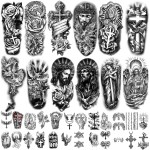 77 Sheets Christian Cross Temporary Tattoo for Women Men, 17 Sheets Half Arm Large Religious Jesus God Fake Tattoos, 60 Sheets Angels Black Christ Tiny for Adult Kids Body Tattoos Stickers Realistic
