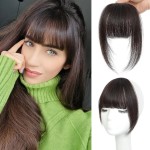 NAYOO Bangs Hair Clip - Dark Brown French Bangs 100% Real Human Hair Extensions French Bangs for Women Fringe with Temples Hairpieces Curved Bangs for Daily Wear