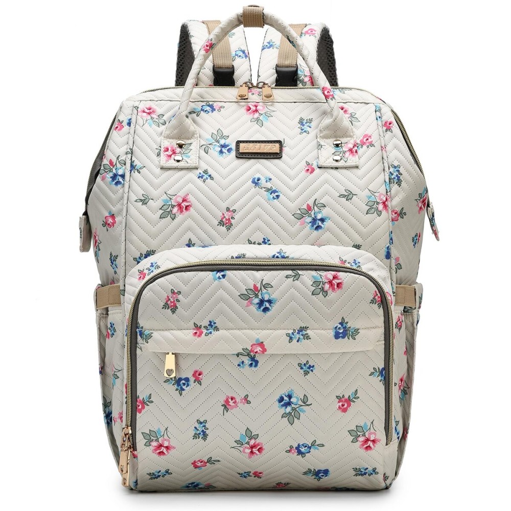 Diaper Bag Backpack, Diaper Bags for Baby Girls Boys, Baby Bags for Moms Dads, Nappy Changing Bag with Insulated Pockets,Multi-functional Waterproof Backpack with Stroller straps-Beige Flowers