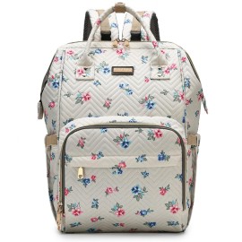 Diaper Bag Backpack, Diaper Bags for Baby Girls Boys, Baby Bags for Moms Dads, Nappy Changing Bag with Insulated Pockets,Multi-functional Waterproof Backpack with Stroller straps-Beige Flowers