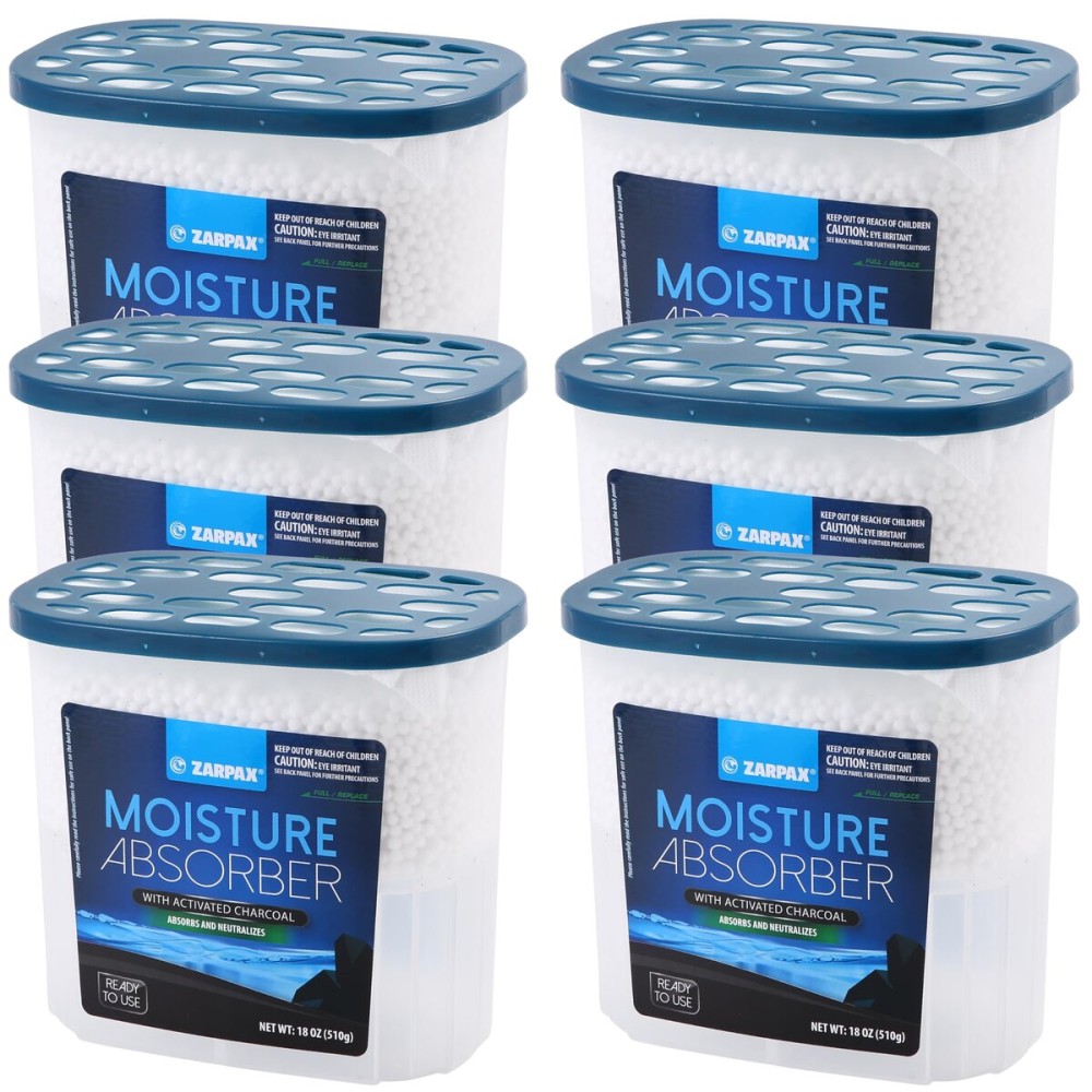 ZARPAX Moisture Absorber Activated Charcoal 18 oz/510g | Removes Moisture, Damp, Humidity & Odors | Odor Absorber | Moisture Trap for Bathroom, Closet, Kitchen & Small Spaces | Set of 6
