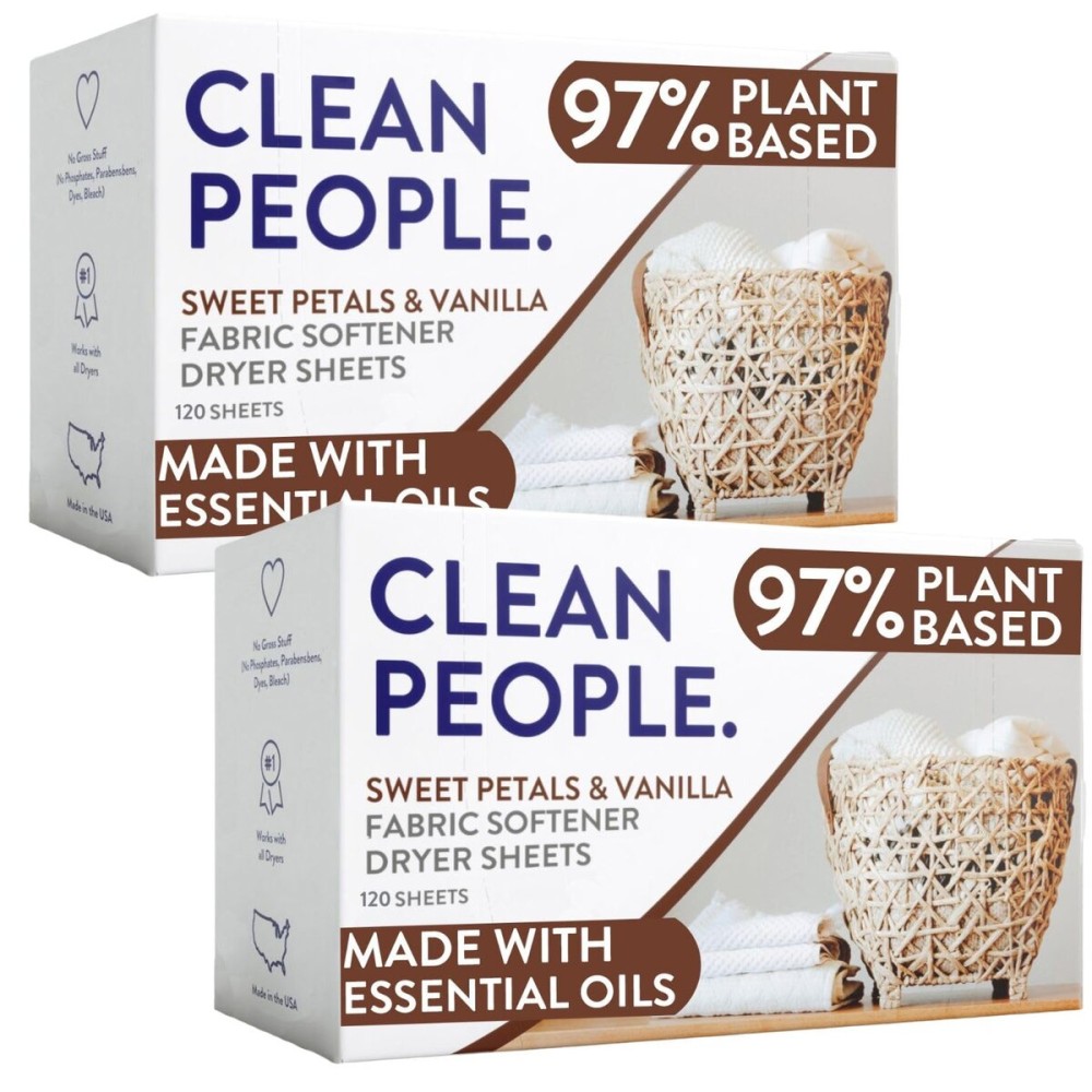 The Clean People Fabric Softener Sheets - Dryer Sheets - Softens & Removes Static Cling - Vegan Laundry Softener, Essential Oils - Sweet Petals & Vanilla 240 Pack