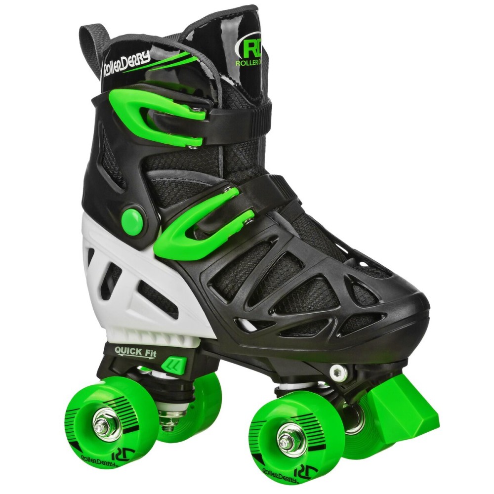 Roller Derby Trac Star Adjustable Skates for Kids, Beginners, Youth Black/Green Size Large (3-6)