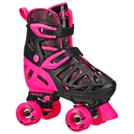 Roller Derby Trac Star Adjustable Skates for Kids, Beginners, Youth Black/Pink Size Medium (12-2)