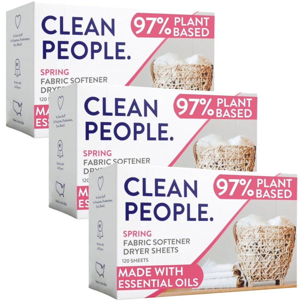 The Clean People Fabric Softener Sheets - Dryer Sheets - Softens & Removes Static Cling - Vegan Laundry Softener, Essential Oils - Spring 360 Pack