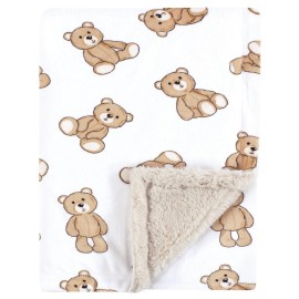 Hudson Baby Unisex Baby Plush Blanket with Furry Binding and Back, Teddy Bears, One Size