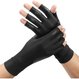 FREETOO Copper Arthritis Gloves for Pain Relief, Strengthen Compression Gloves to Alleviate Hand Pains,Swelling, Fingerless Computer Typing Gloves for Rheumatoid, Tendonitis Women/Men S-Size