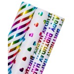 WRAPAHOLIC Heart Wrapping Paper Roll - Mini Roll - 3 Rolls - 17 inch x 120 inch Per roll - Colorful Foil Birthday Wrapping Paper for Valentine\'s Day, Kids Girls Birthday, Baby Shower