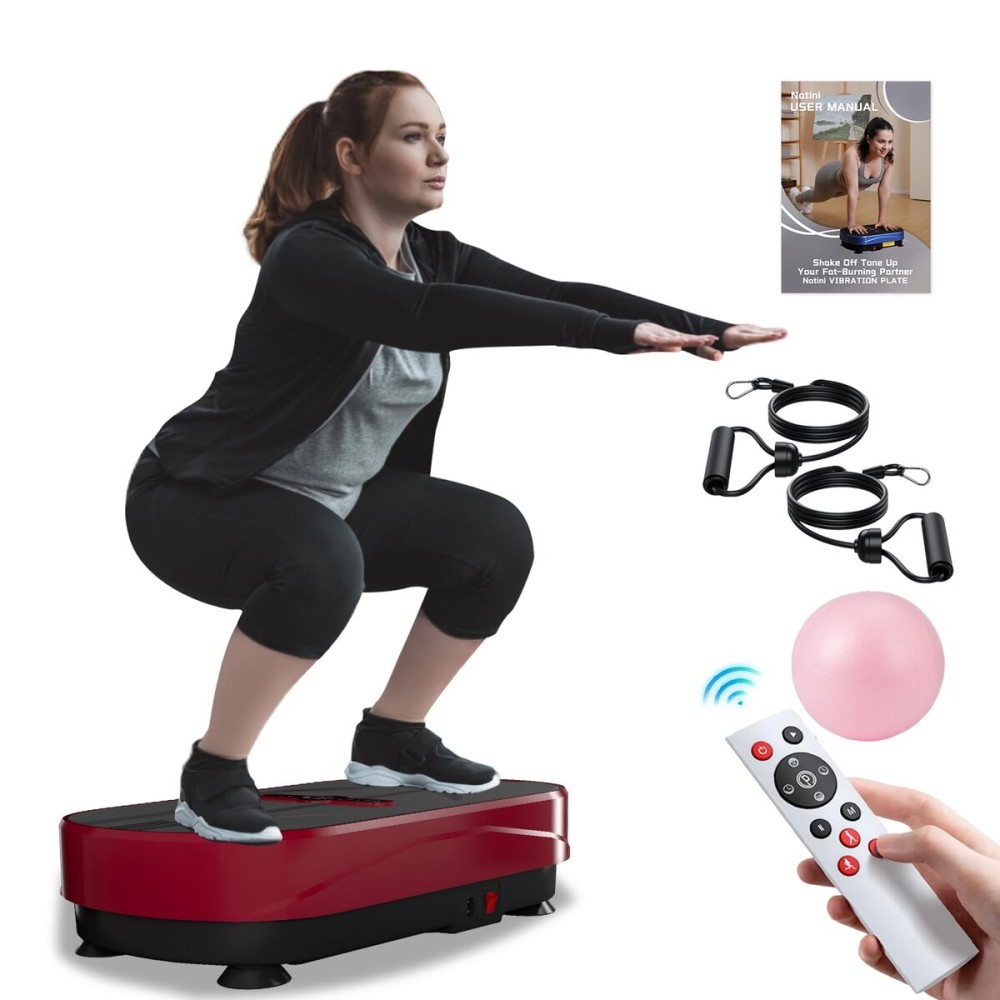 Natini Vibration Plate Exercise Machine, Vibration Plate for Lymphatic Drainage, Whole Body Workout Vibration Fitness Platform, Relieve Pain & Weight Loss & Toning(Red)