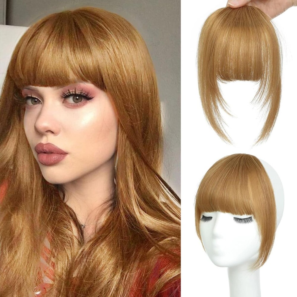 NAYOO Bangs Hair Clip in Bangs 100% Real Human Hair Extensions French Bangs Clip on Air Bangs for Women Hairpieces Curved Bangs (Blonde)