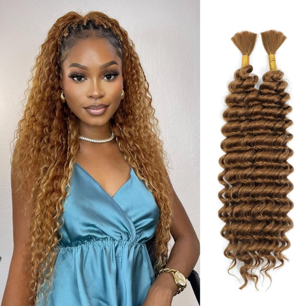 Human Braiding Hair Mix Synthetic Boho Hair for Braiding, 16 Inch Deep Wave Bulk for Boho Braids 2 Pcs Curly Bohemian Wet and Wavy Braiding Hair(27, 16 Inch-2pcs)