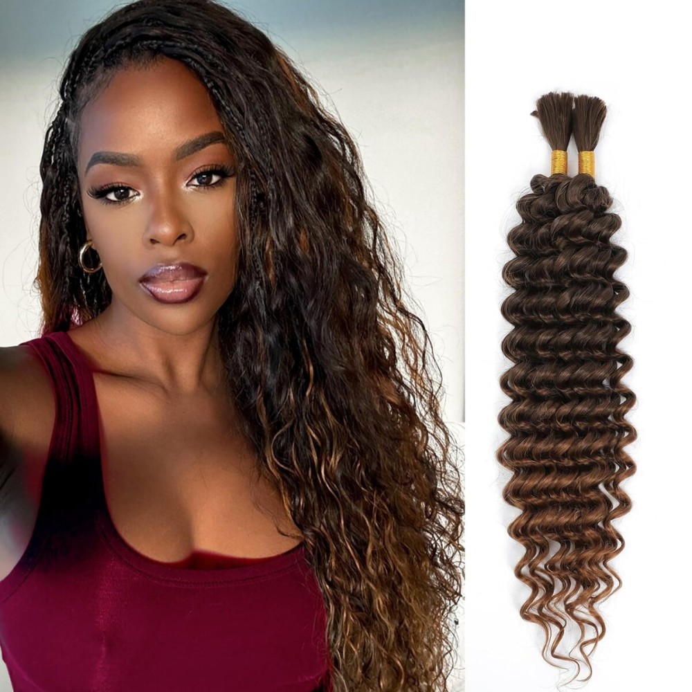 Human Braiding Hair Mix Synthetic Boho Hair for Braiding, 16 Inch Deep Wave Bulk for Boho Braids 2 Pcs Curly Bohemian Wet and Wavy Braiding Hair(4/30, 16 Inch-2pcs)