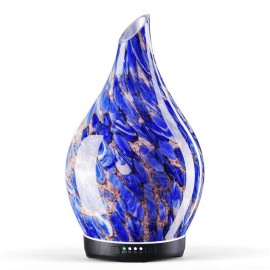 Porseme 280ml Essential Oil Diffuser Glass Color Changing Aroma Air Diffusers Aromatherapy Ultrasonic Cool Mist Humidifier 7 Running Hours Waterless Auto-Off for Sleeping, Yoga, Office (Deep Blue)