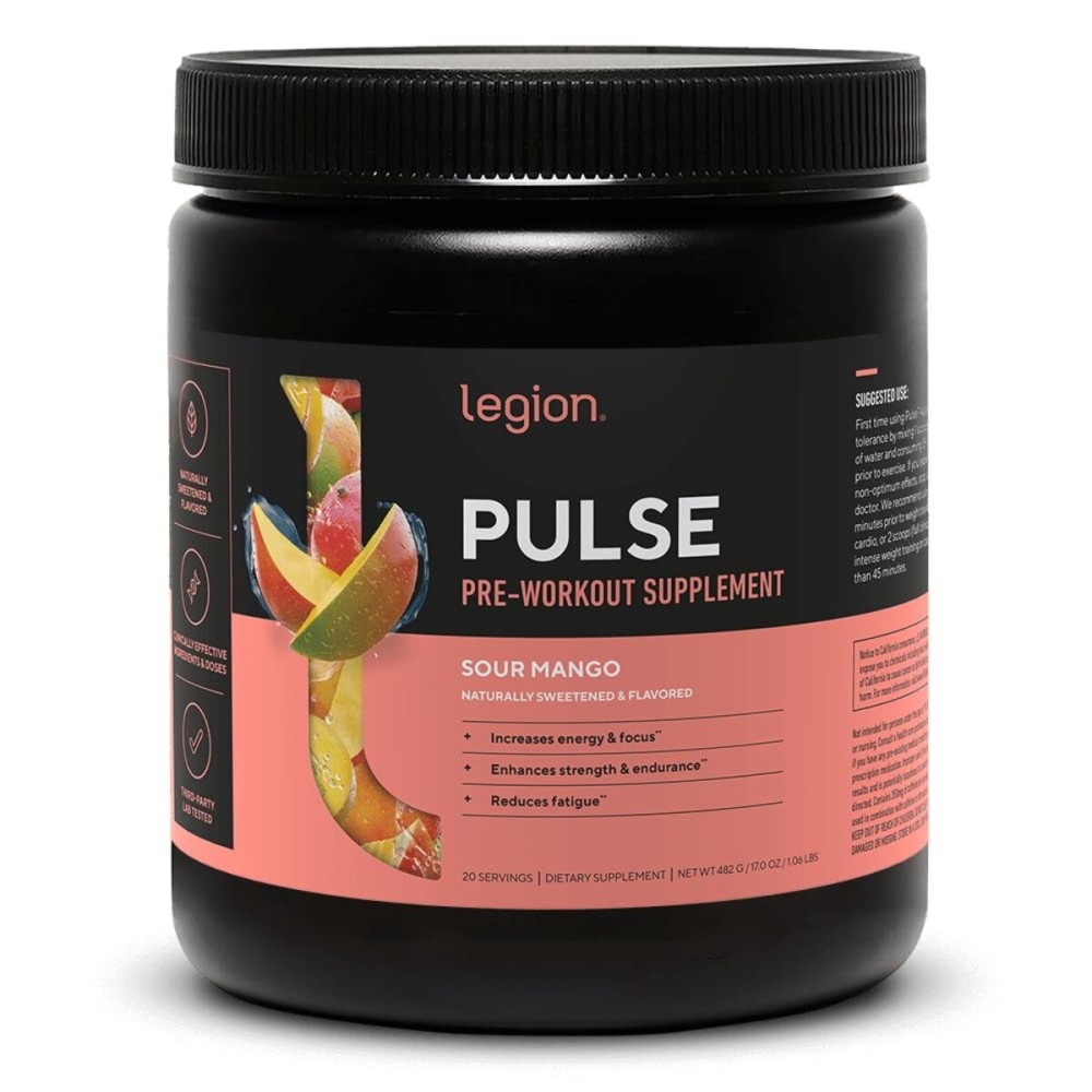 LEGION Pulse Pre Workout Supplement - All Natural Nitric Oxide Preworkout Drink to Boost Energy, Creatine Free, Naturally Sweetened, Beta Alanine, Citrulline, Alpha GPC (Sour Mango)