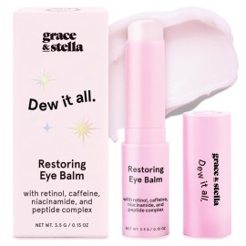 grace & stella Under Eye Brightener Balm Stick - Travel Size Toiletries - Retinol & Caffeine Eye Cream for Dark Circles, Puffiness, Wrinkles - Restore and Hydrate - Vegan Skincare (0.13oz / 3.5g)