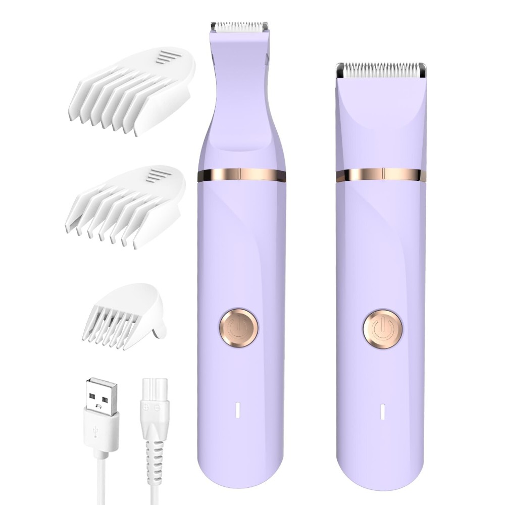 Bikini Trimmer for Women,Painless Electric Razor for Pubic Hair,Rechargeable Body Hair Trimmer,Electric Shaver Removal with Snap-in Ceramic Blades IP7X Washable Head,Wet and Dry Use, Light Purple