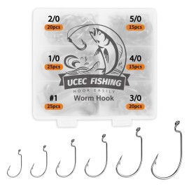UCEC 120PCS Senkos Bass Fishing Hooks Freshwater Saltwater, EWG Worm Texas Rig Hooks Wide Gap 2X Strong Fishing Hook Set Size: 1 1/0 2/0 3/0 4/0 5/0