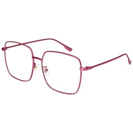 Dollger Blue Light Blocking Glasses women Oversized UV Red Fashion Bluelight Glasses matal square Eyeglasses Frame RED