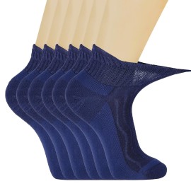 +MD Diabetic Socks for Men Women-6 Pairs, Non-Binding Extra Wide Ankle Socks, Circulator Socks for Edema 10-13 Navy