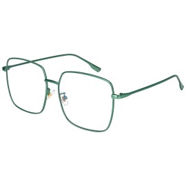 Dollger Blue Light Blocking Glasses women Oversized UV Green Fashion Bluelight Glasses matal square Eyeglasses Frame Green