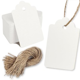 PH PERKHOMY 180 Pcs Glitter Brown Paper Gift Tags with String, Blank Price Tags for Gifts Crafts Wedding Christmas, Glitter White